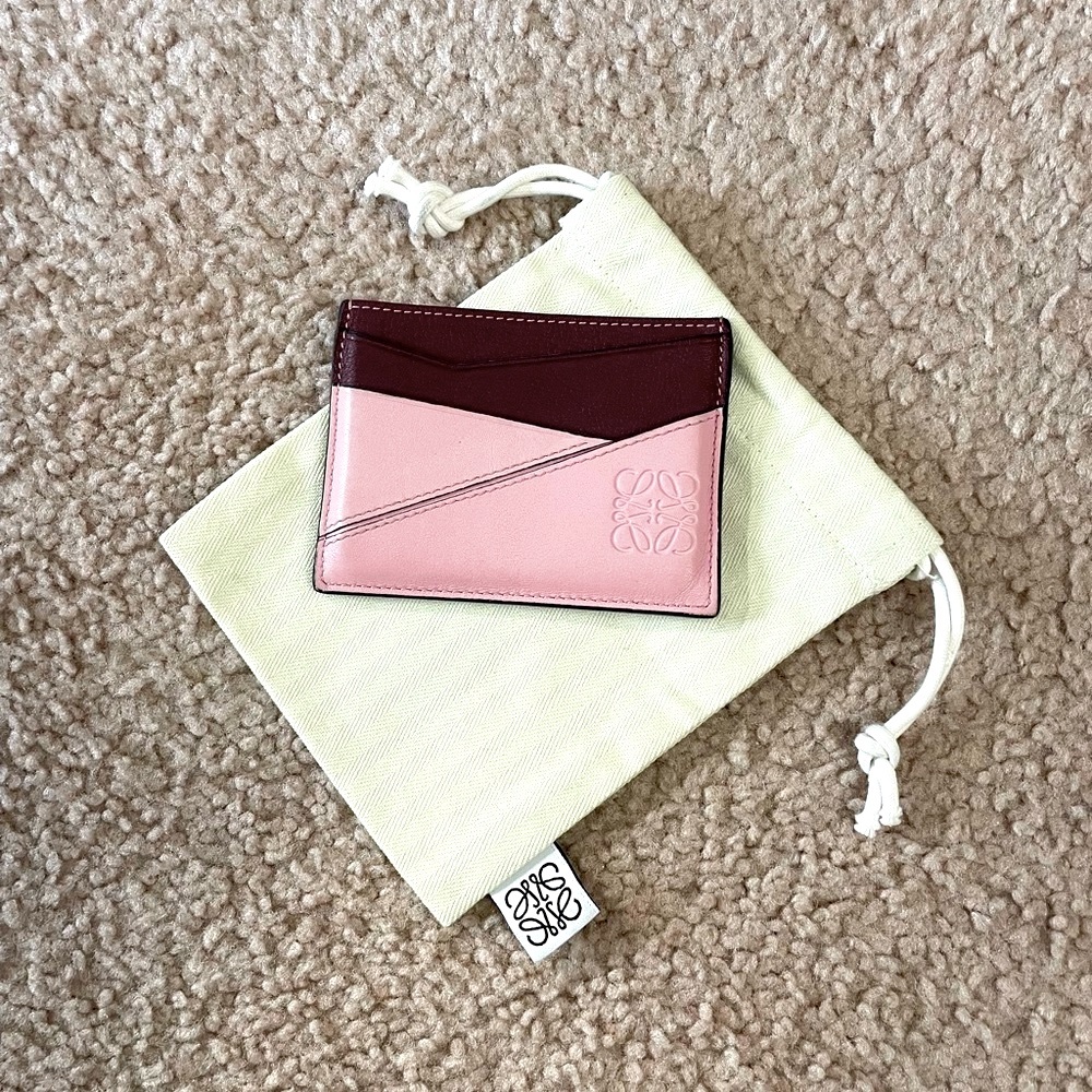 Loewe Puzzle Leather Card Holder Pink Red